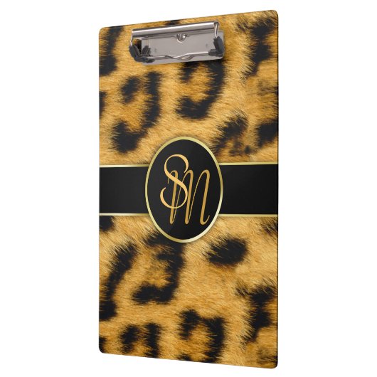 Elegante Leopard Print Monogram Script - Zwischena Klemmbrett (Links)