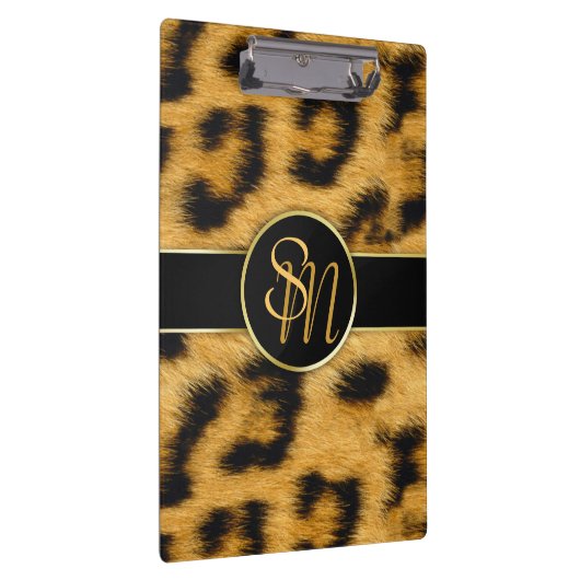 Elegante Leopard Print Monogram Script - Zwischena Klemmbrett (Rechts)
