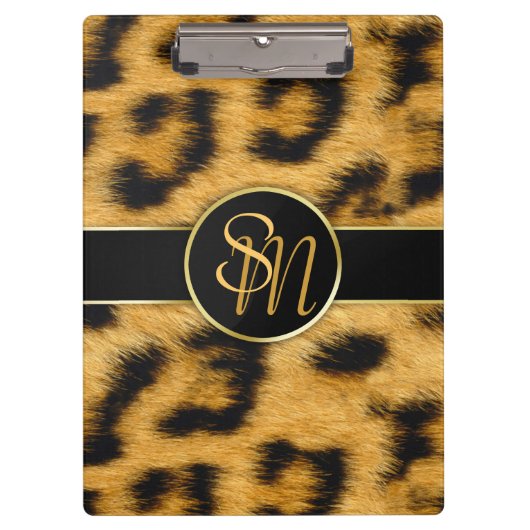 Elegante Leopard Print Monogram Script - Zwischena Klemmbrett (Vorderseite)