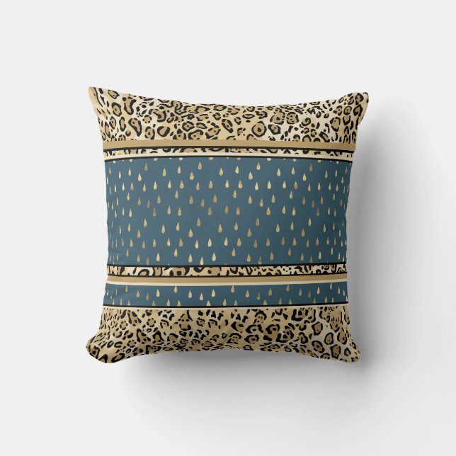 Elegante Leopard Print Skin Blue Teardrops Kissen (Vorderseite)