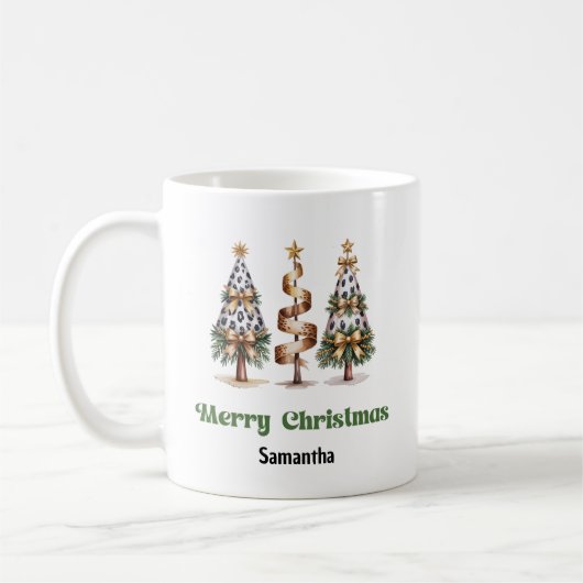 Elegante Leopard-Weihnachtsbäume personalisierter Kaffeetasse (Links)