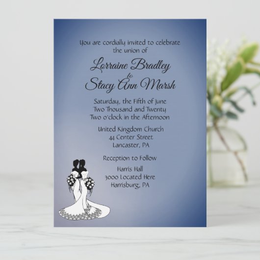 Elegante Lesbische Hochzeit 5,5" x 7,5" Einladung (Stehend Vorderseite)