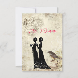 Elegante, lesbische Hochzeit, Vintage-Vögel-RSVP-K RSVP Karte