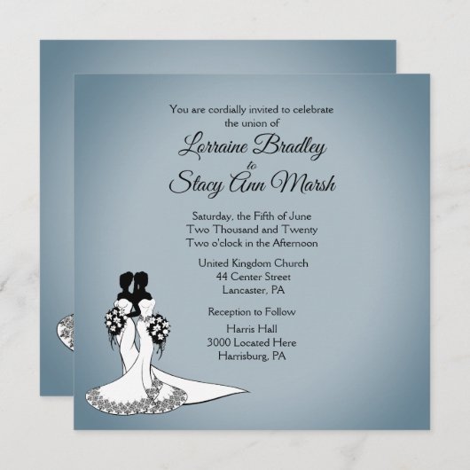 Elegante Lesbische Hochzeitseinladung Einladung (Vorne/Hinten)