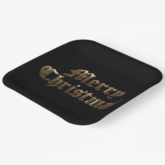 Elegante Lettering Black and Gold Frohe Weihnachte Pappteller (Gewinkelt)