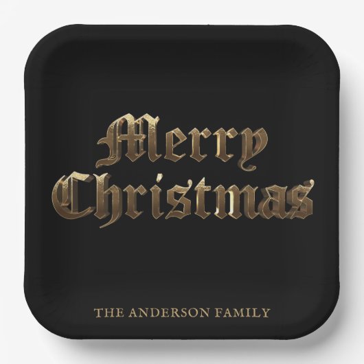 Elegante Lettering Black and Gold Frohe Weihnachte Pappteller (Vorderseite)