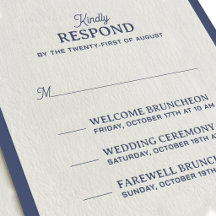 Elegante Letterpress-Hochzeits-RSVP-Karte