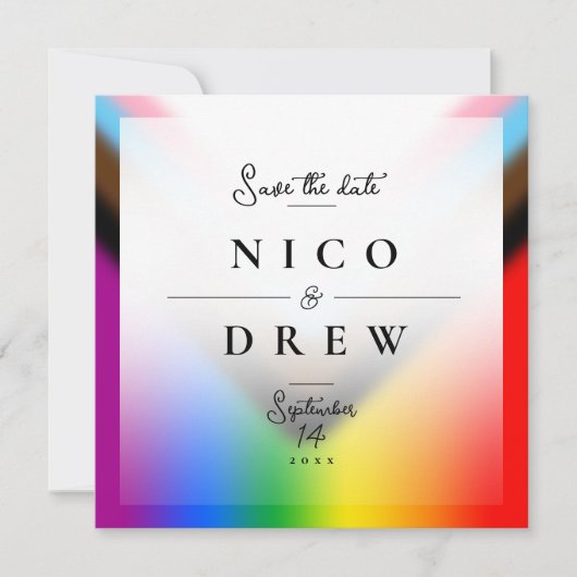 Elegante LGBTQ+ Progress Pride-Hochzeit Save The Date (Vorderseite)