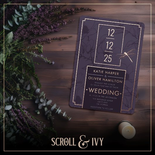 Elegante Libelle und moderne Blumengärten - Einlad Folieneinladung