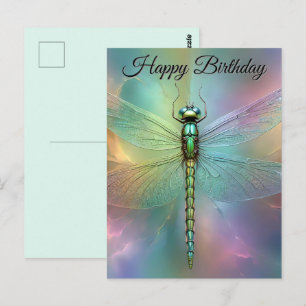 Elegante Libellen-Fraktal-Kunst zum Geburtstag auf Postkarte