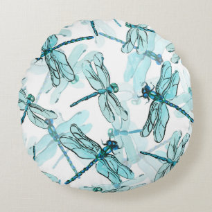 Elegante Libellen: Watercolor Wonder Rundes Kissen