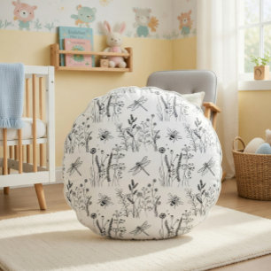 Elegante Libellen & Wildblumen Rundes Kissen