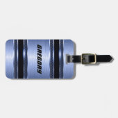 Elegante Lichtblau Slick Imitate Metallische Strei Gepäckanhänger (Vorderseite horizontal)