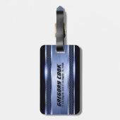 Elegante Lichtblau Slick Imitate Metallische Strei Gepäckanhänger (Rückseite vertikal)