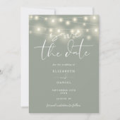 Elegante Lichterkette Sage Green QR-Code Hochzeit Save The Date (Vorderseite)