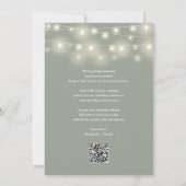 Elegante Lichterkette Sage Green QR-Code Hochzeit Save The Date (Rückseite)