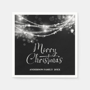 Elegante Lichterkette Schwarz Weihnachten Serviette