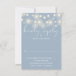 Elegante Lichterkette Staubblau Hochzeit RSVP Karte