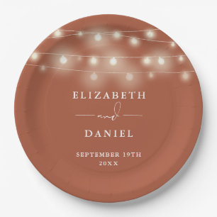 Elegante Lichterkette Terrakotta Hochzeit Pappteller