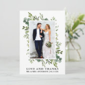 Elegante Liebe Dank Watercolor Eukalyptus Greenery Dankeskarte (Stehend Vorderseite)