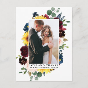 Elegante Liebe Dankeschön Aquarell Gemischte Blume Postkarte