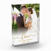 Elegante Liebe Gold Script Mr. and Mrs. Wedding Fotoblock (Links)