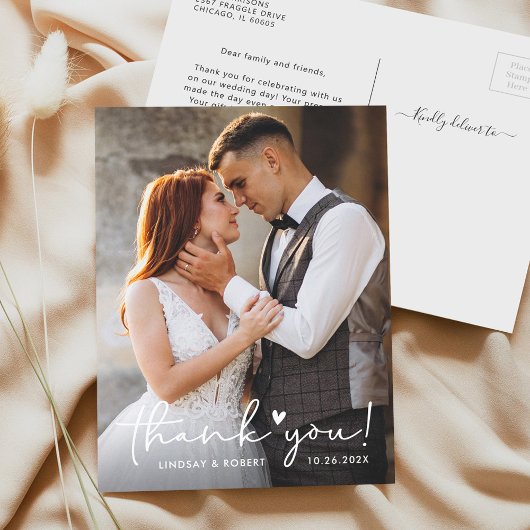 Elegante Liebe Heart Script Wedding Foto Vielen Da Postkarte