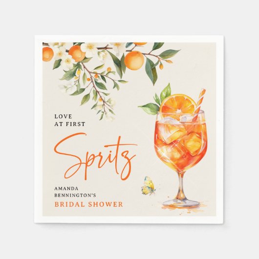 Elegante Liebe im Brautparty von First Spritz Serviette (Vorderseite)