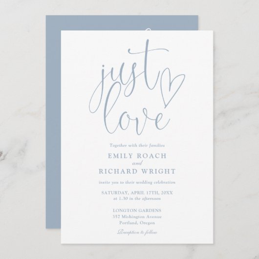 Elegante Liebe in einer blauen Hochzeit Einladung (Vorne/Hinten)