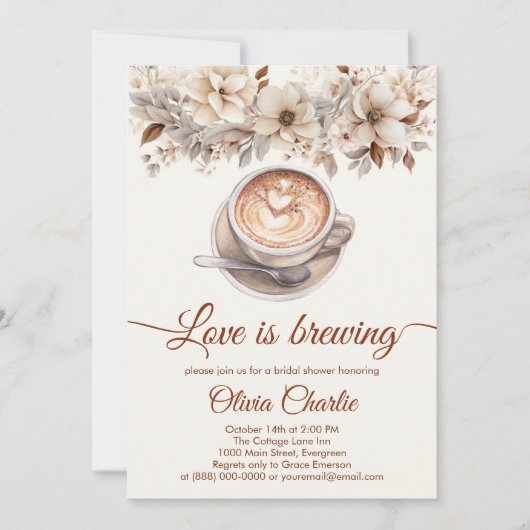 Elegante Liebe ist Brautparty-Kaffee brauen Einladung (Vorderseite)