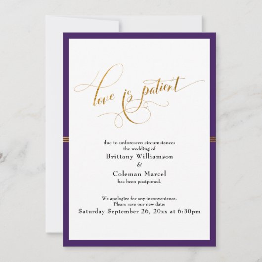 Elegante Liebe ist die Lila- und Goldstreifen-Kart Einladung (Vorderseite)