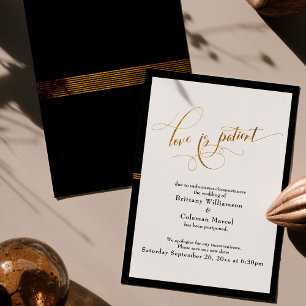 Elegante Liebe ist geduldig Schwarz & Gold Streife Einladung