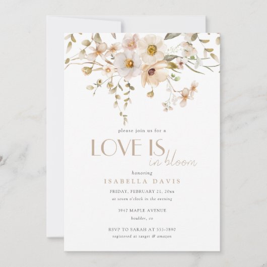 Elegante Liebe ist im Brautparty Bloom Blume Einladung (Vorderseite)