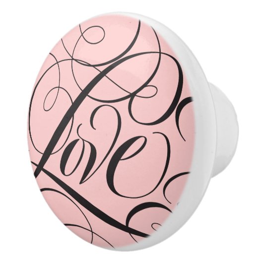 Elegante LIEBE Kalligrafie Script Paris Pink Black Keramikknauf (Rechts)