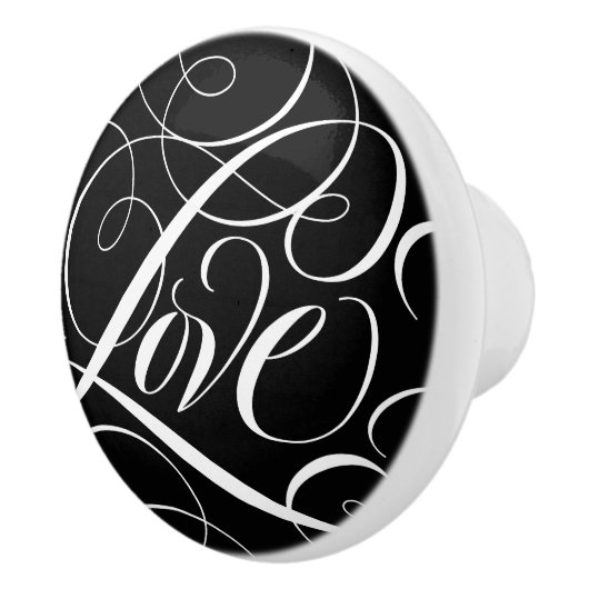Elegante LIEBE Kalligrafie Script Schwarz-weiß Ext Keramikknauf (Rechts)
