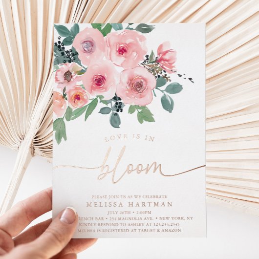 Elegante Liebe mit Blumen ist im Brautparty Folieneinladung