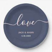 Elegante Liebe Script Navy & Blush White Wedding Pappteller (Vorderseite)