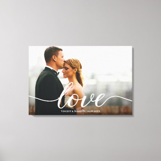 Elegante Liebe Script Wedding Foto Custom Leinwanddruck (Vorderseite)