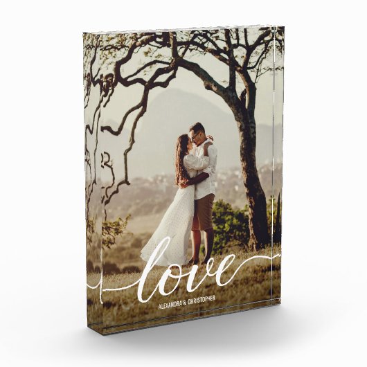 Elegante Liebe Script Wedding Foto Neu Gerahmt (Links)