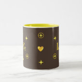 Elegante Liebe Text und Sterne auf Brown Coffee Ta Zweifarbige Tasse (Mittel)