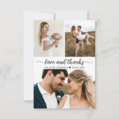 Elegante Liebe und Dank 3 Fotocollage Hochzeit Dankeskarte (Vorderseite)