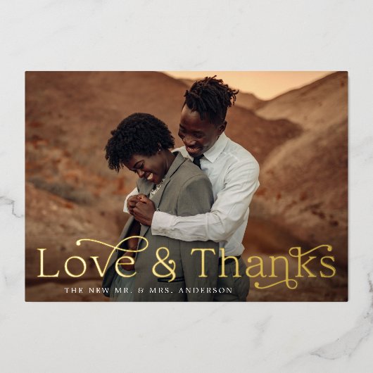 Elegante Liebe und Dank an Brown Foto Wedding Folieneinladung (Vorderseite)