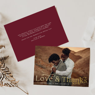 Elegante Liebe und Dank an Burgund Foto Wedding Folieneinladung
