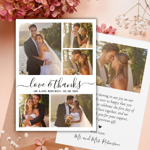 Elegante Liebe und dank Fotocollage Hochzeit Dankeskarte