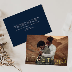 Elegante Liebe und Dank für die Hochzeit des Fotos Folieneinladung