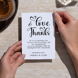 Elegante Liebe und Dank Herz Schrift Hochzeit Dankeskarte