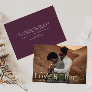 Elegante Liebe und Dank Lila Foto Hochzeit Folieneinladung