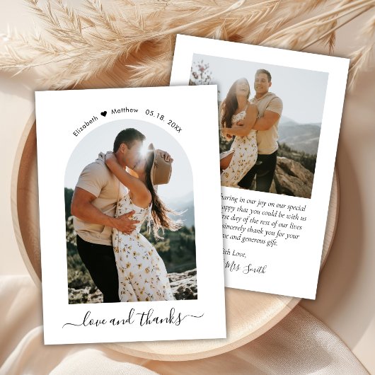 Elegante Liebe und dank Script Foto Arch Wedding Dankeskarte