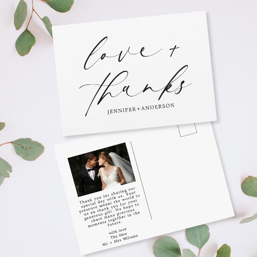 Elegante Liebe und dank Script Foto Hochzeit Postkarte