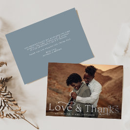 Elegante Liebe und Dank Slate Blue Foto Wedding Folieneinladung